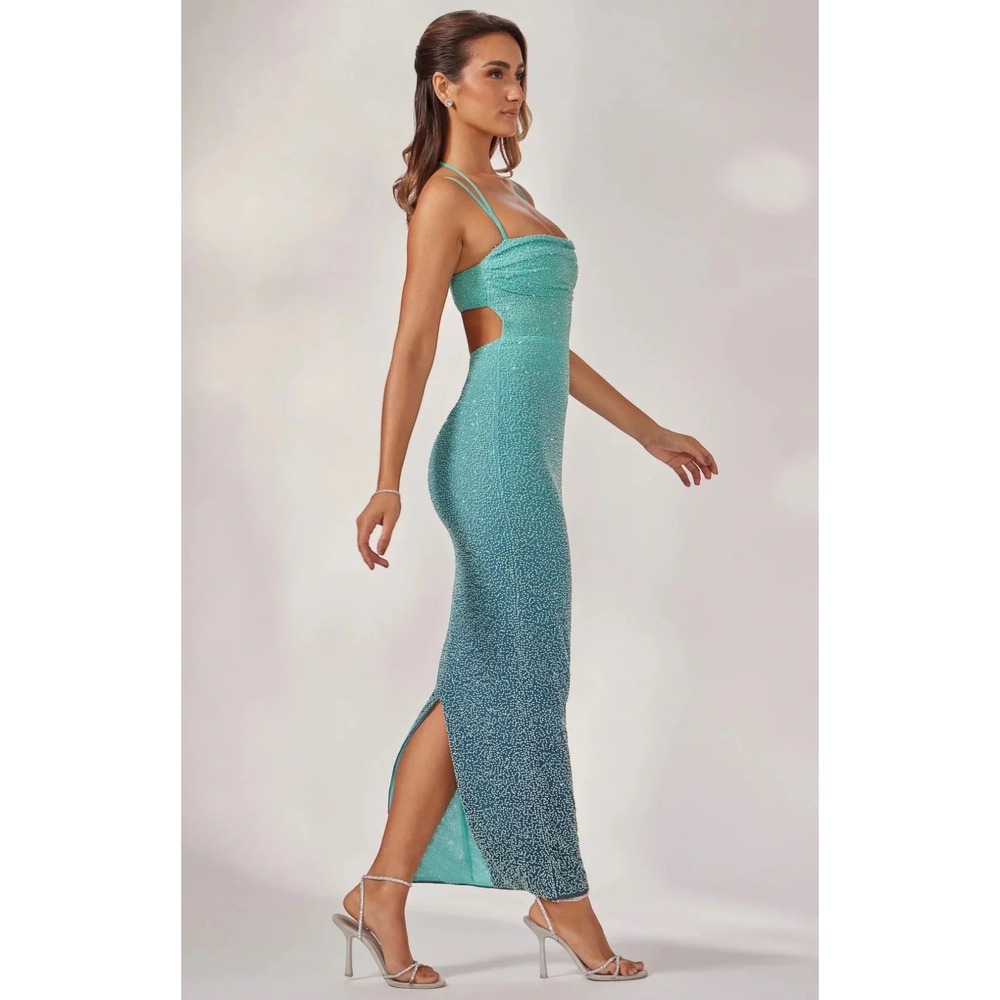 Oh Polly Monte Carlo Embellished Strapless Maxi Dress Blue Ombre US 4 UK 8